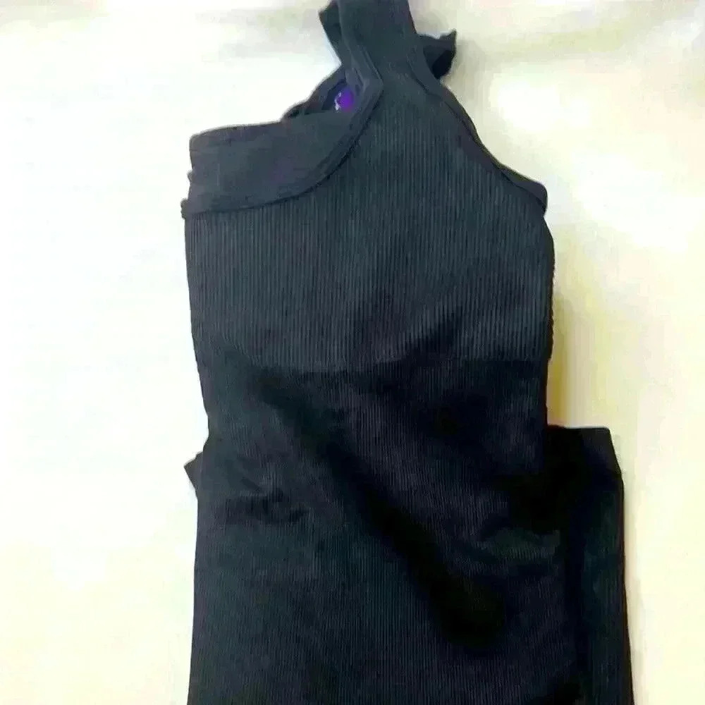 Hey Shape Black Ribbed Square Neck Short Body Suit. Size Large - Picture 5 of 5